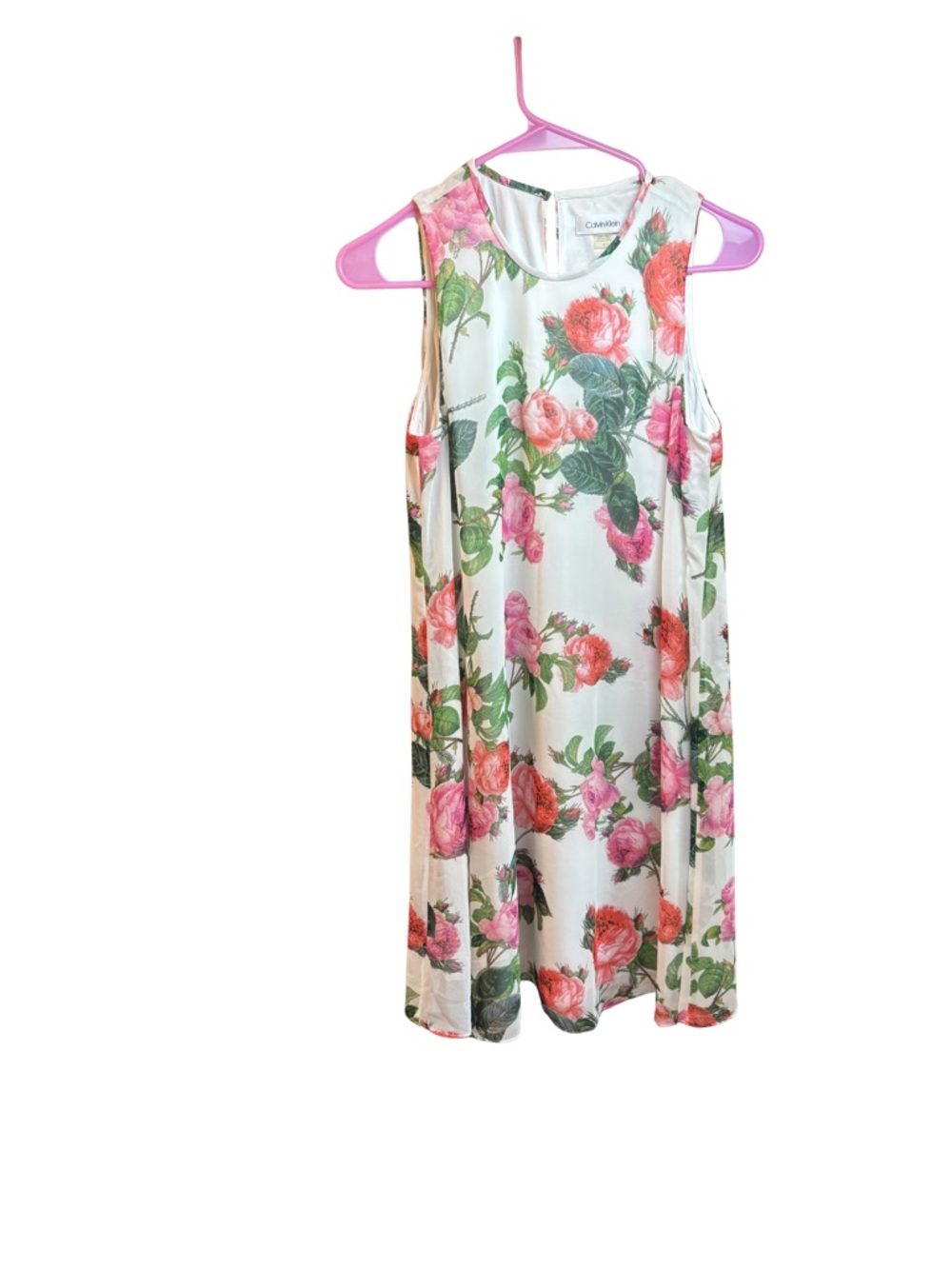 Calvin Klein White Pink Green Floral Sleeveless Dress Size 4 New WO Tags
